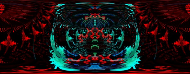 Abstract digital art blending geometric shapes with neon colors