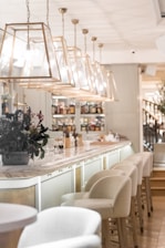 a bar with a bunch of lights hanging from the ceiling