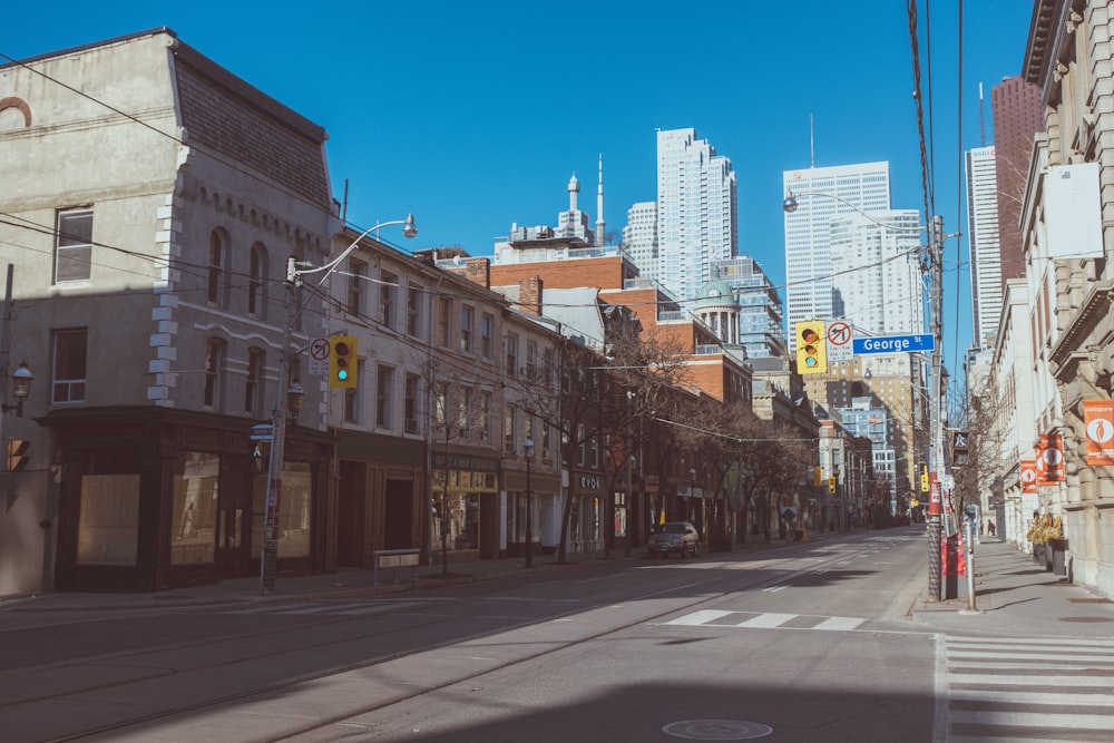 a city street with buildings on both sides