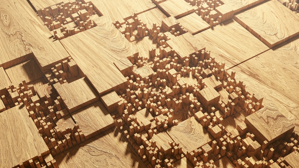 a wooden floor with a pattern of squares and rectangles