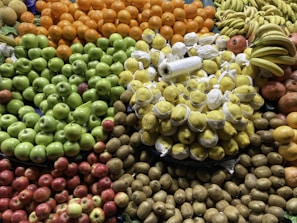 An assortment of colorful fresh fruits on display.