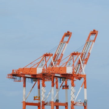 a couple of cranes that are sitting in the sky