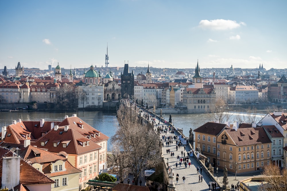 a view of a city with a river running through it