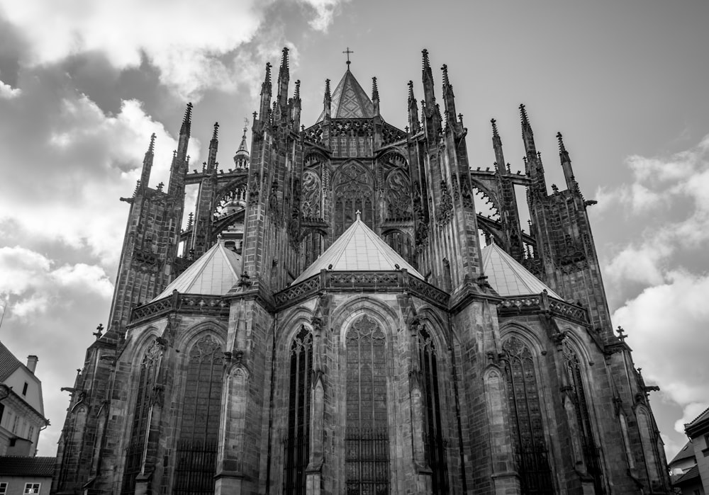 a black and white photo of a cathedral