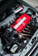 the engine of a car with its hood open