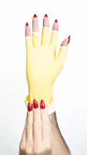 Bright yellow gloves displayed on a white background, showing off their bold color and soft material.