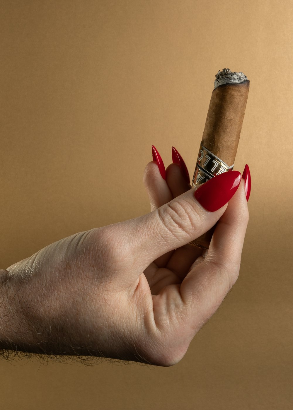 a person holding a cigar in their hand