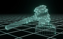 a 3d image of a judge's hammer on a black background