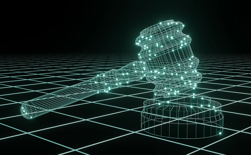 a 3d image of a judge's hammer on a black background