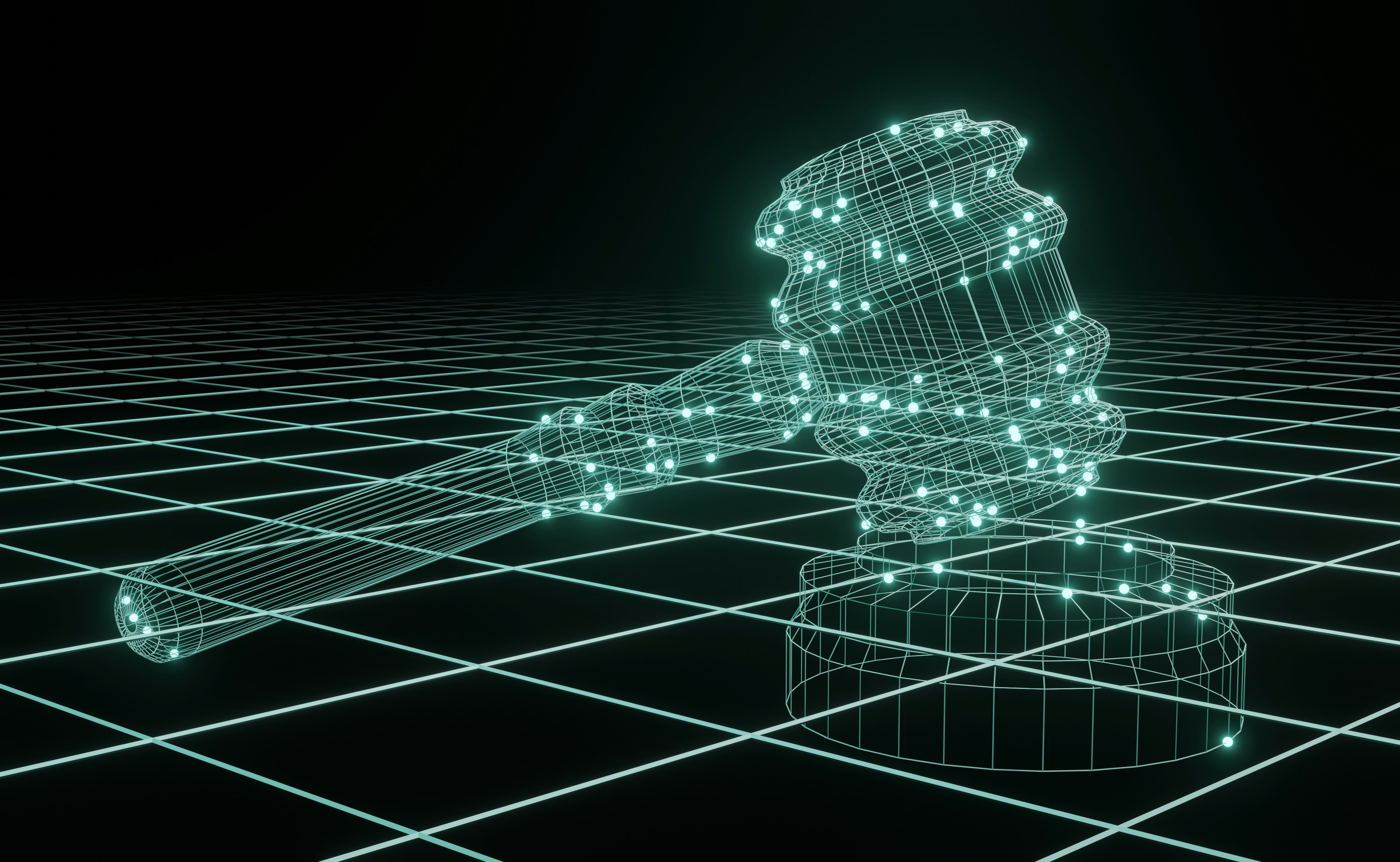 a 3d image of a judge's hammer on a black background