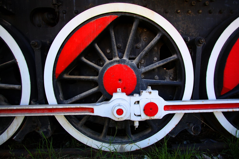 a close up of the wheels of a train