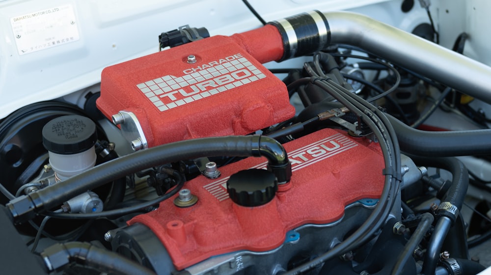 a close up of the engine of a car