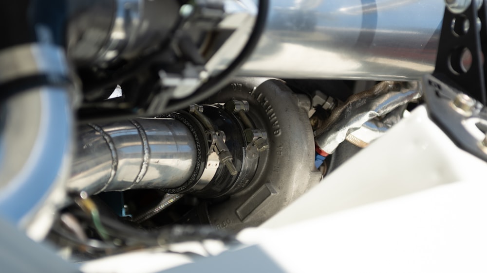 a close up of a motorcycle's exhaust system