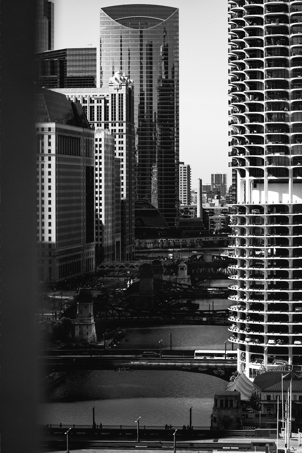 a black and white photo of a city