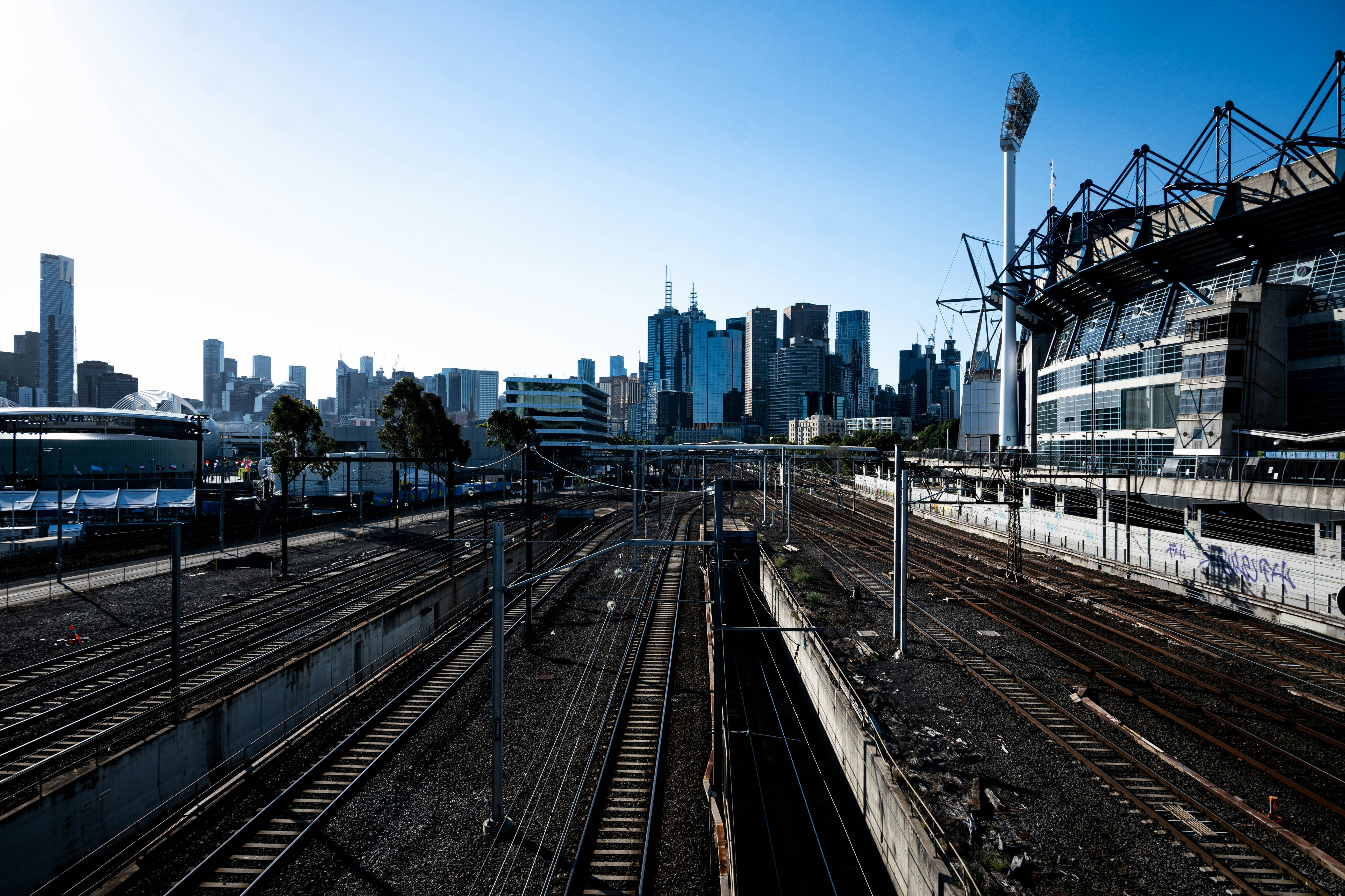 a view of a city from a train station