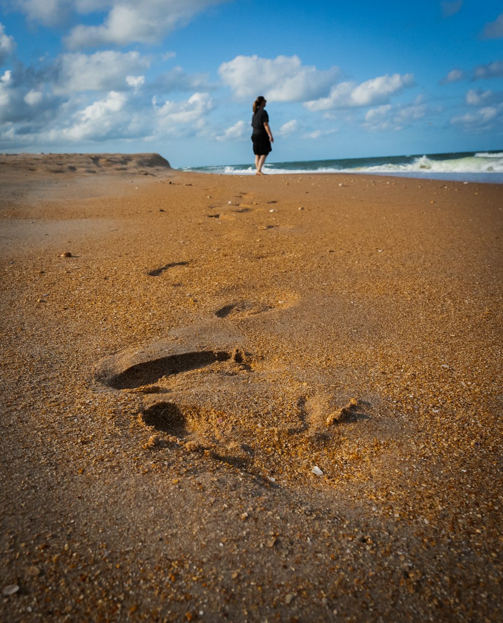 a person standing on a beach next to the ocean