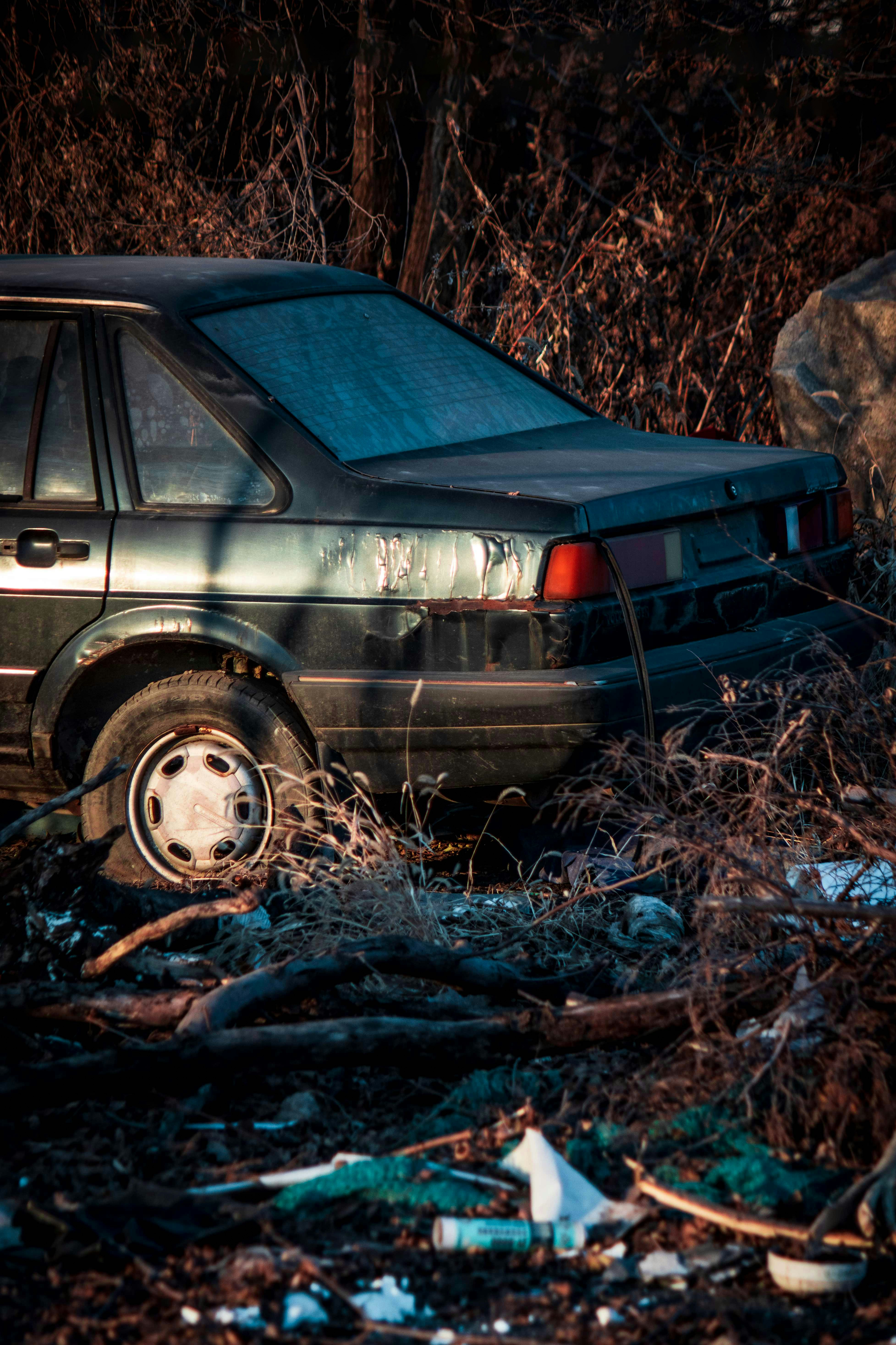 a car that is parked in the grass