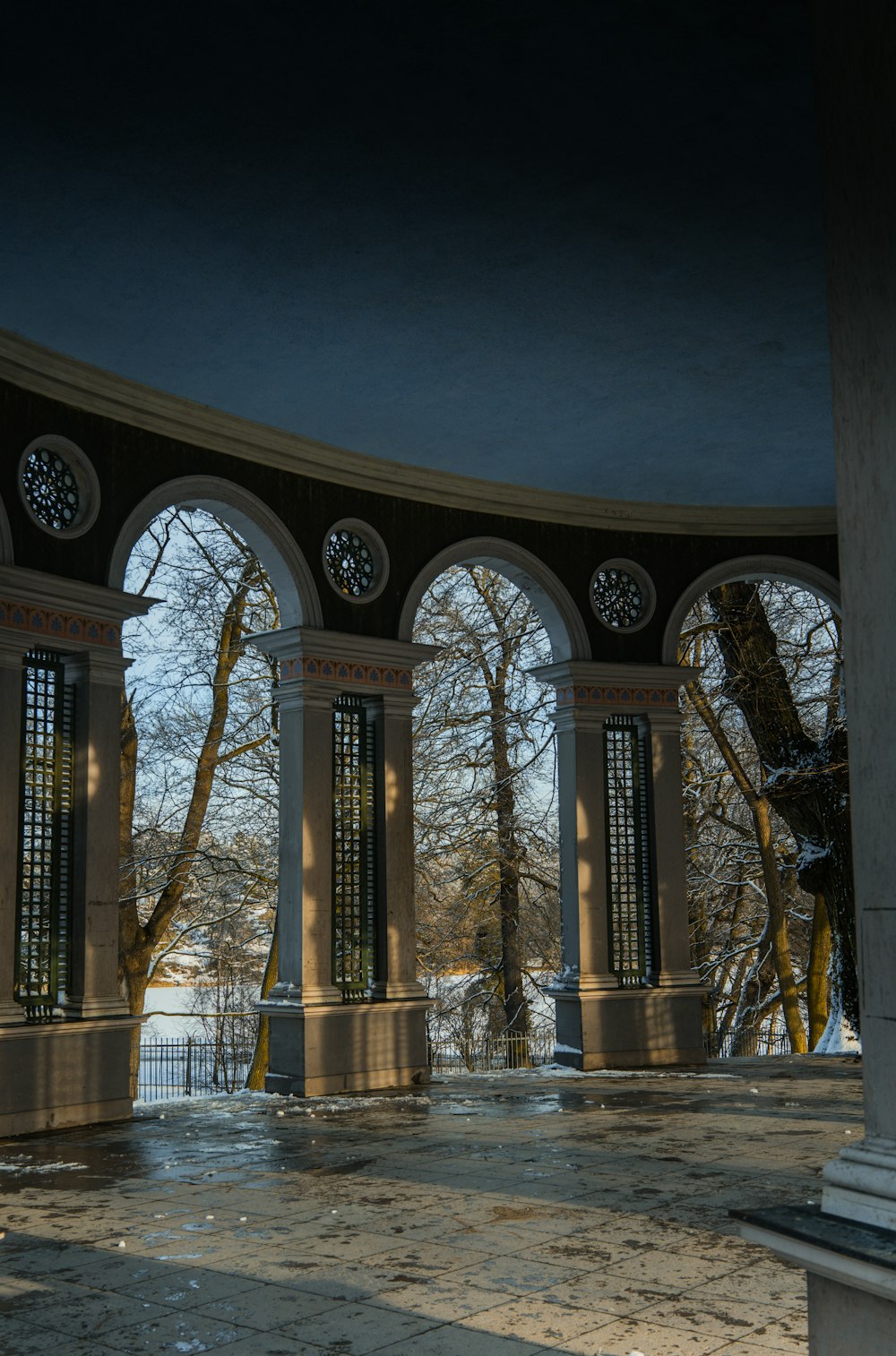 a large room with a clock on the wall