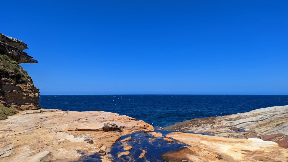 a large body of water sitting on top of a rocky cliff