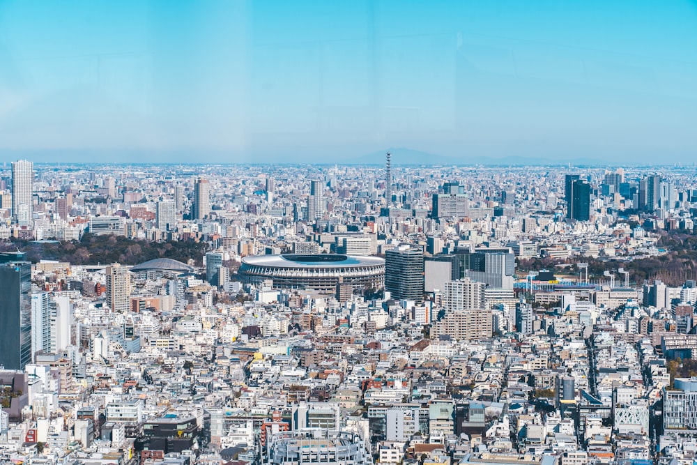 a view of a city from the top of a building