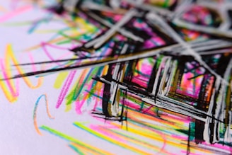 A colorful modern art print with bold lines.