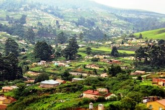 a small village nestled on a green hillside