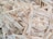 A close-up view of light-colored wood shavings or chips, showcasing the fibrous and textured nature of the material. The shavings appear dry and randomly stacked with varying widths and lengths.