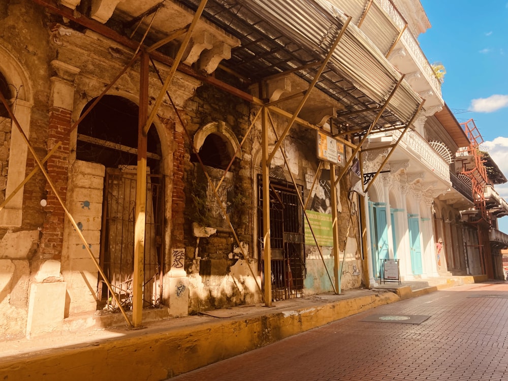 an old building with scaffolding on the side of it