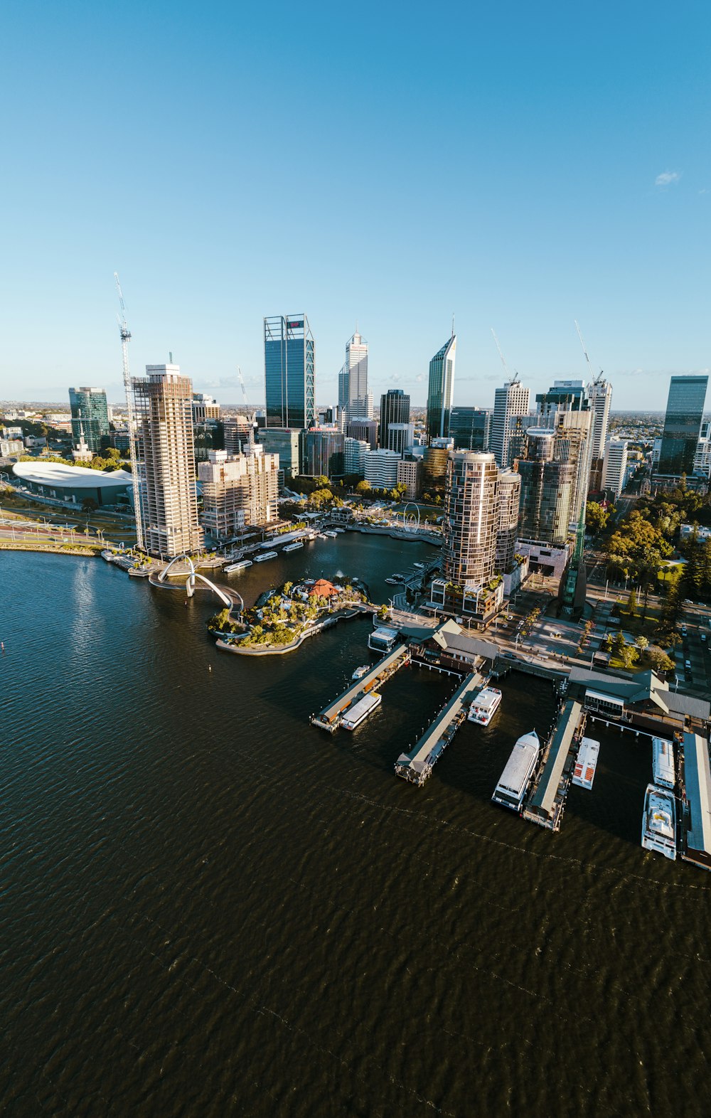 a large body of water surrounded by tall buildings