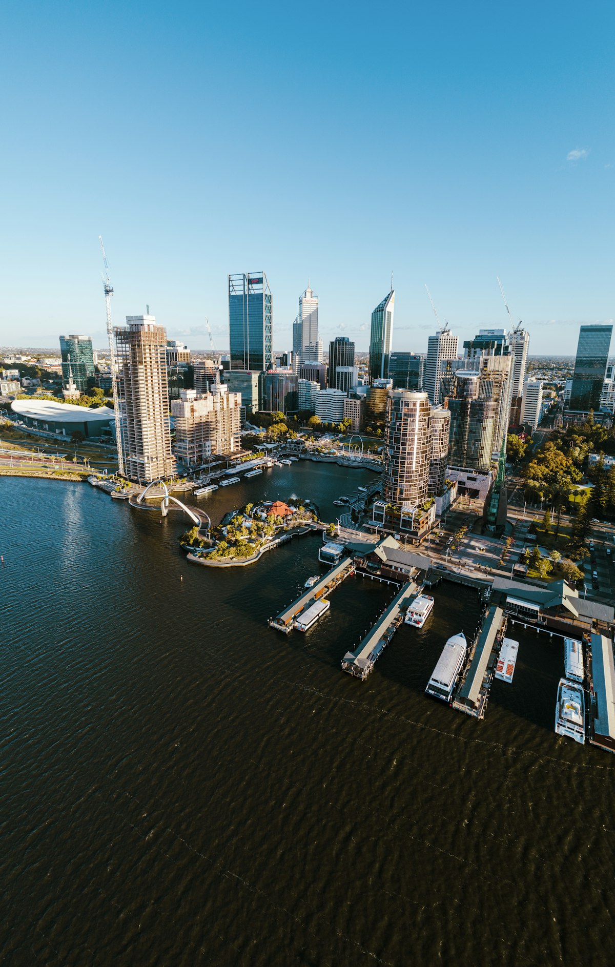 South Perth riverside view of Perth CBD skyline reflecting over the Swan River