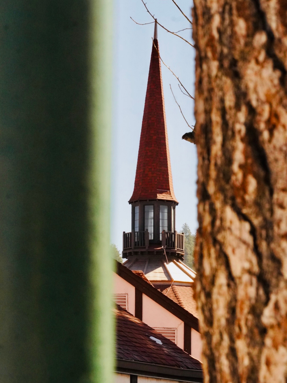 a small clock tower in the background