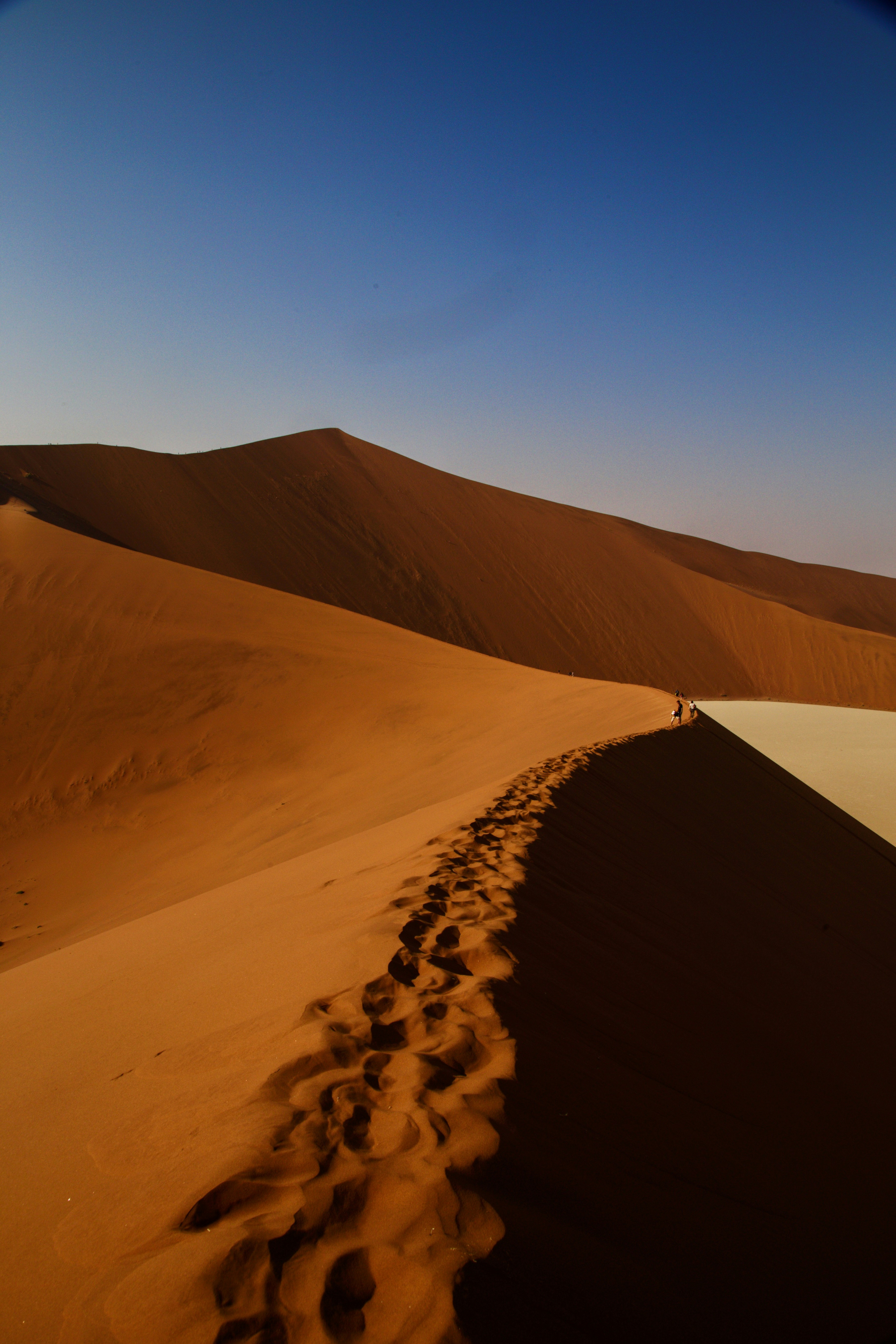 a trail of footprints in the sand of a desert, singing sand dunes