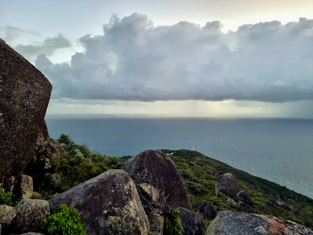 a view of the ocean from the top of a mountain