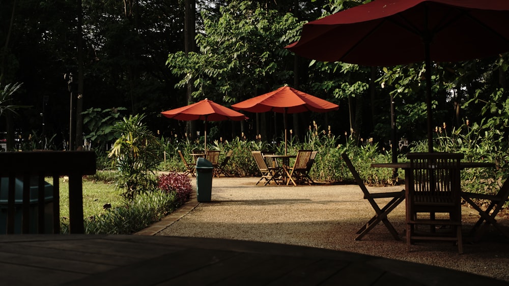 a couple of umbrellas that are on a patio