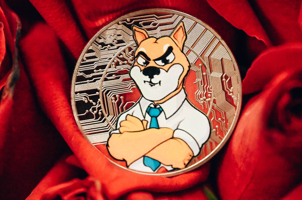 a close up of a coin with a cartoon character on it