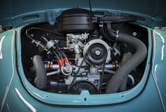 the engine of a car is shown from the inside
