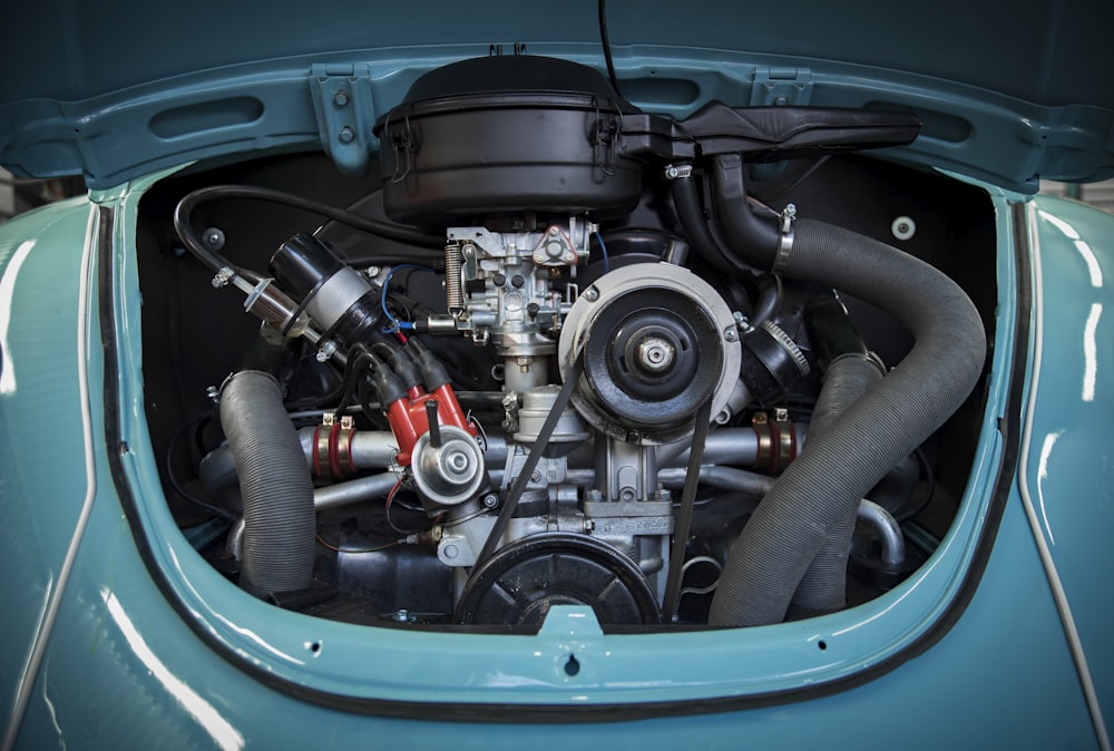 the engine of a car is shown from the inside