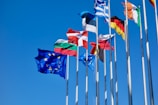 a bunch of flags that are flying in the air