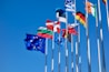 a bunch of flags that are flying in the air