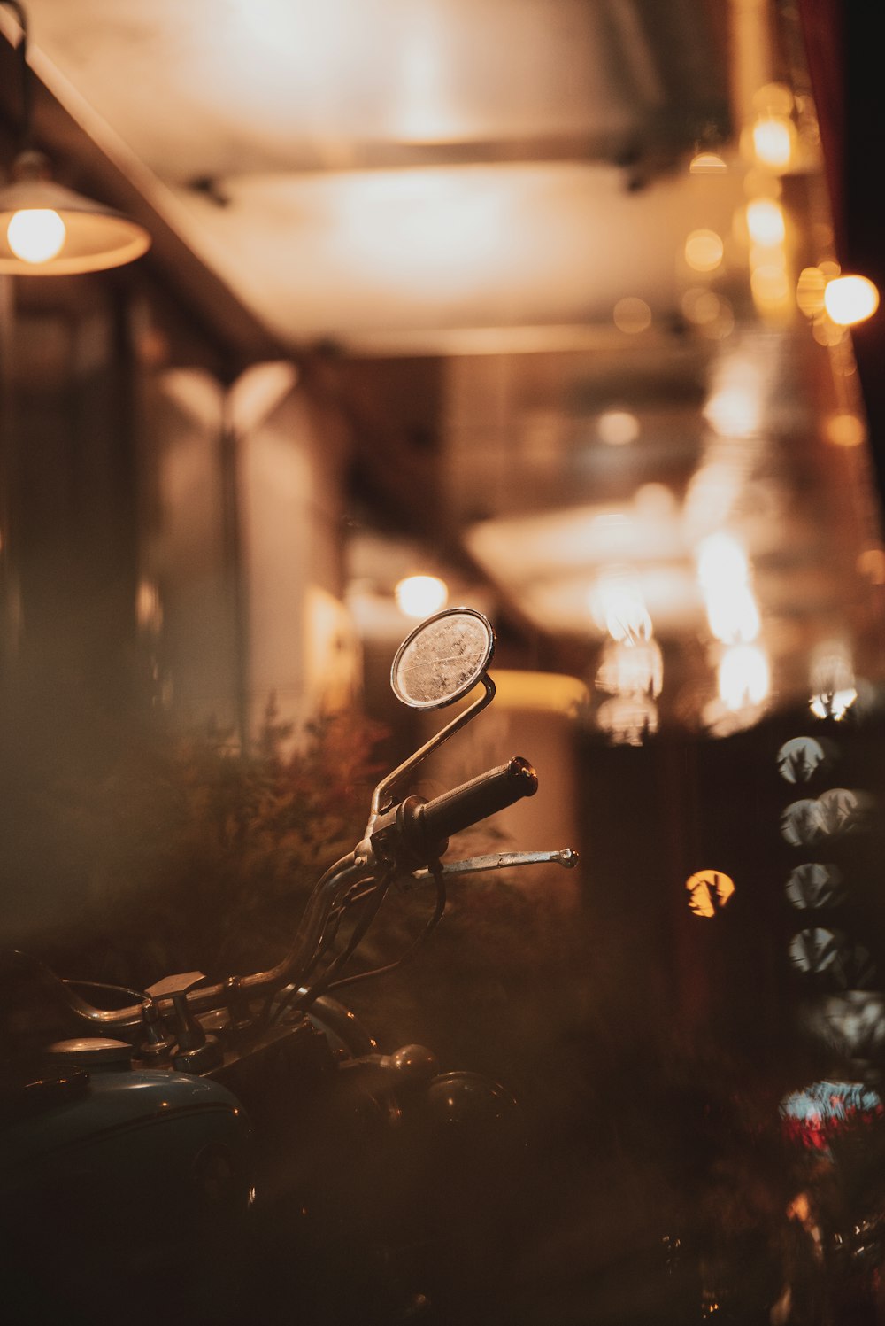 a close up of a motorcycle parked in a building