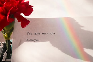 A calming wall poster in pastel tones reading 'I am enough' with delicate leaf patterns embracing the text.