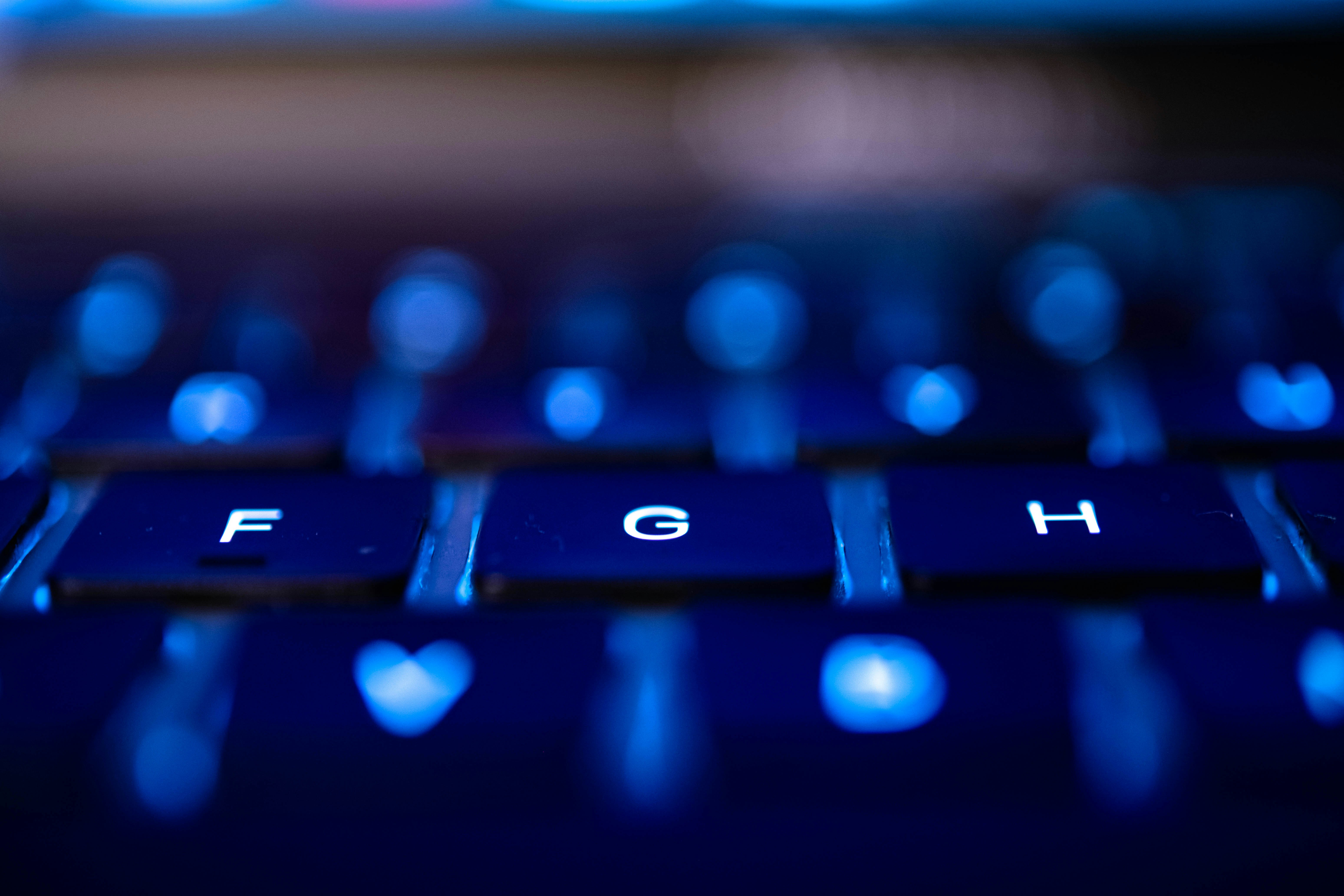 a close up view of a blue keyboard