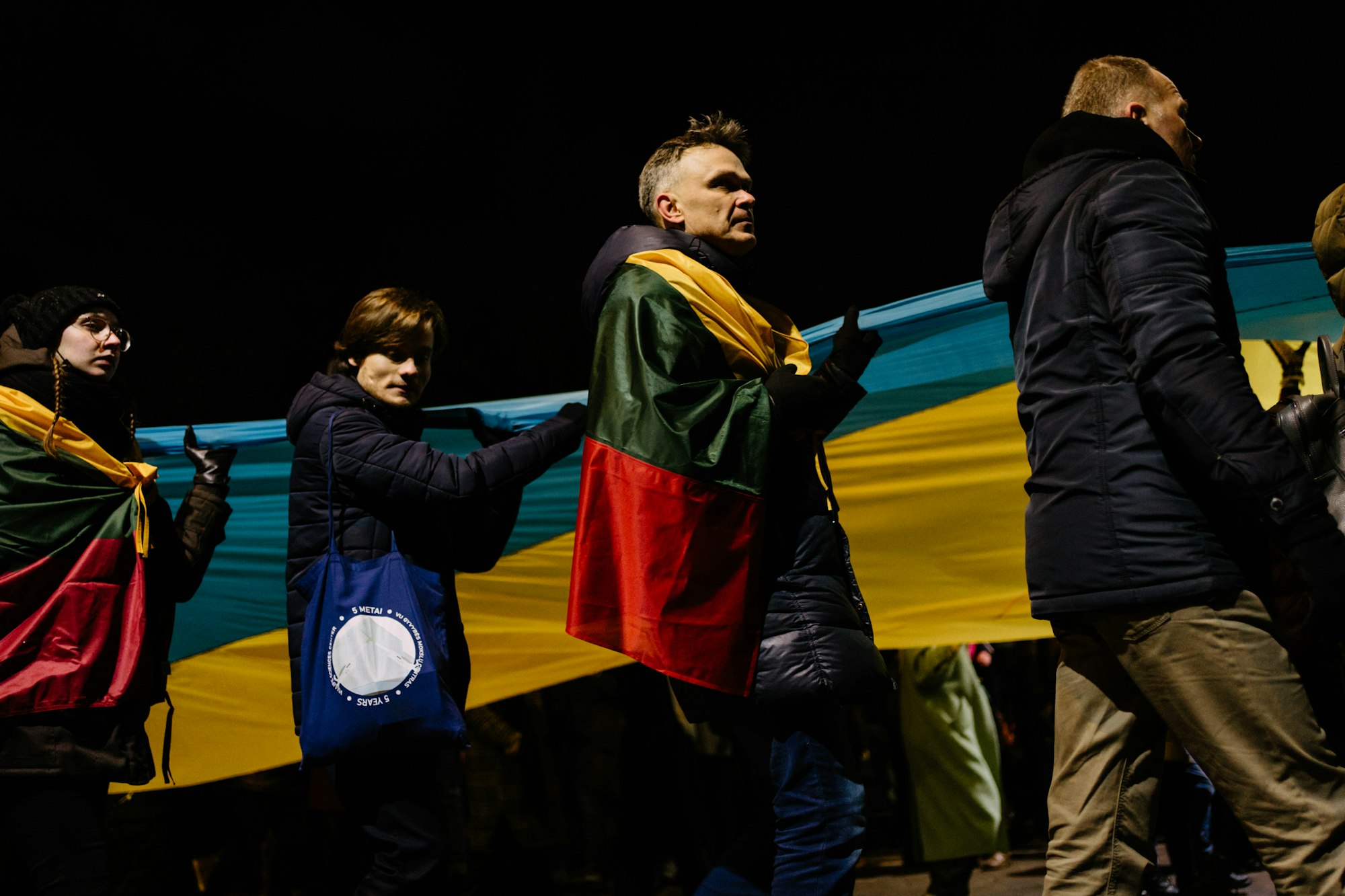 Lithuanian people protesting agains Russian invasion of Ukraine