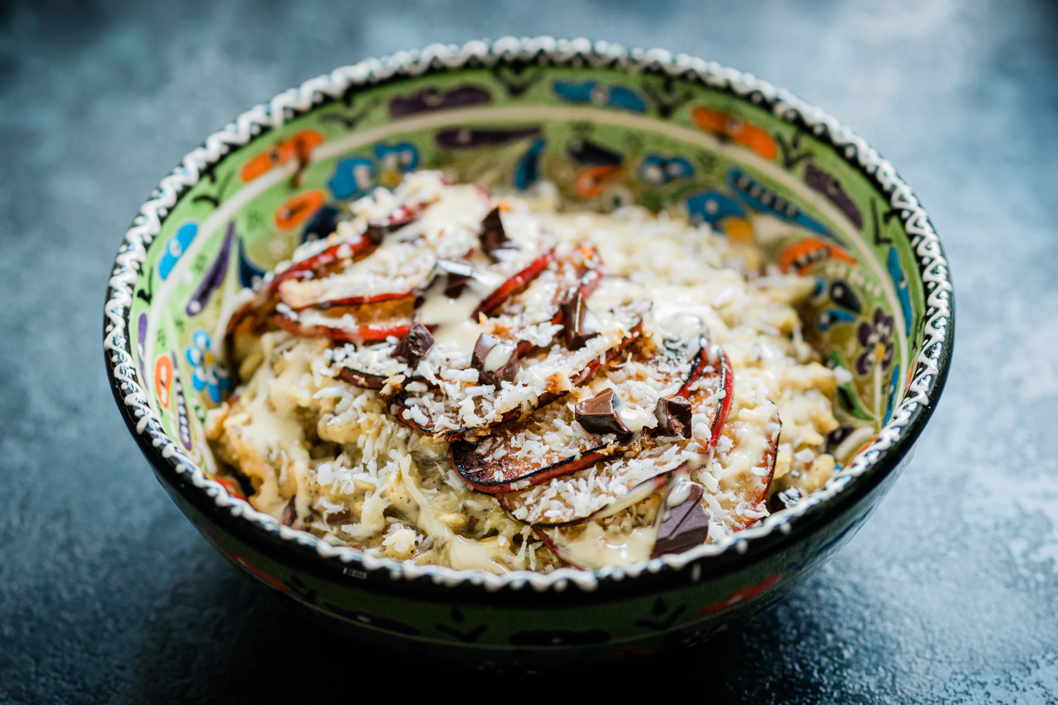 Creamy oat mushroom risotto in a bowl