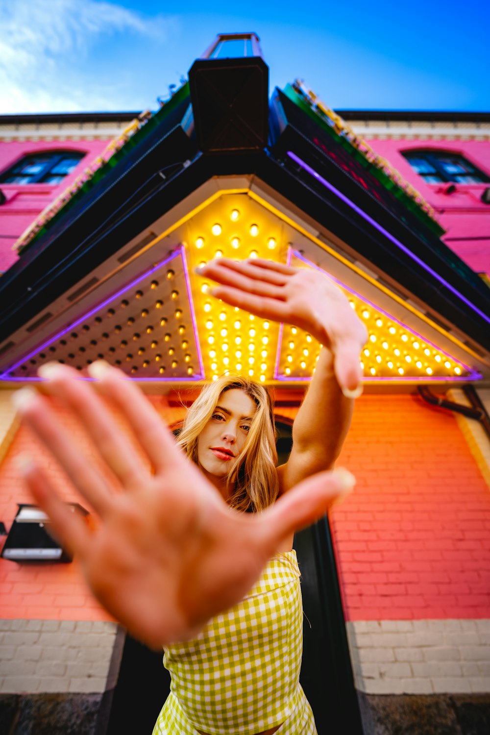 a person standing in front of a building