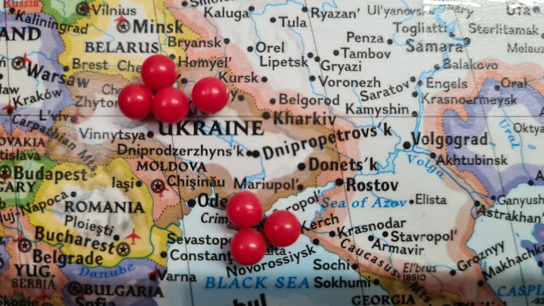 a map with a bunch of red balls on it, Ukraine