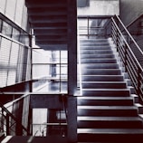 Steel staircase with clean lines and durable construction in a modern workshop.