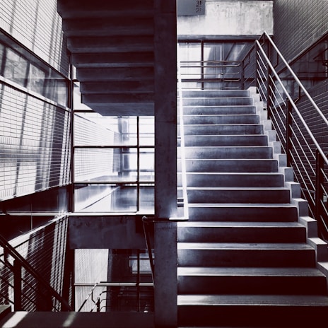 Industrial-style metal staircase with bold lines and sturdy design.