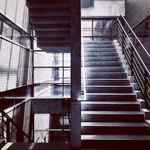 Steel staircase with clean lines and durable construction in a modern workshop.