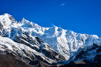 a snow covered mountain with a blue sky in the background